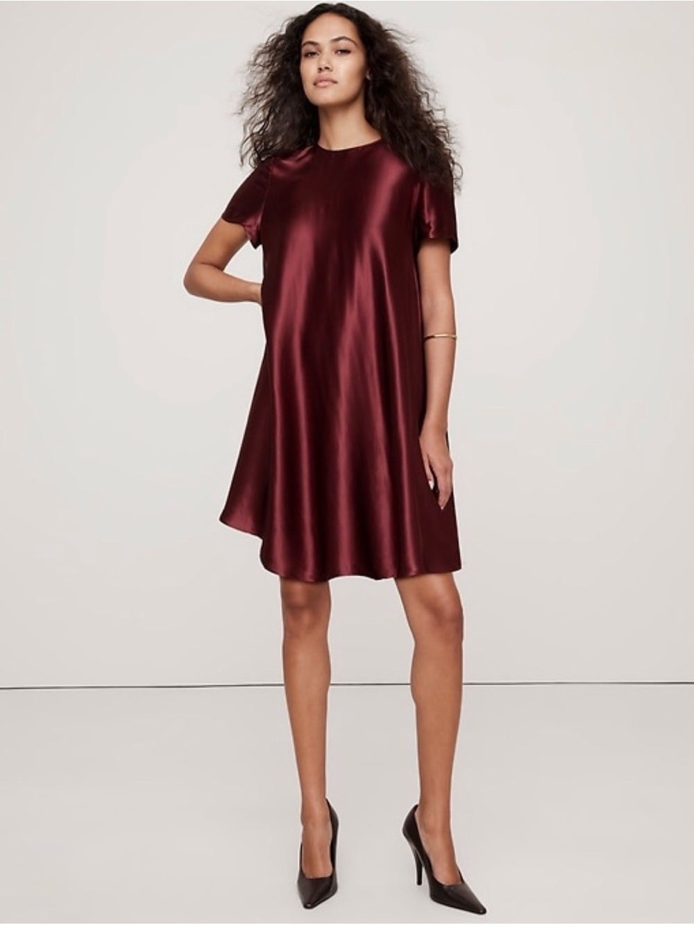 Banana Republic Aurelia Satin Trapeze Mini Dress - Red Cherry Jam